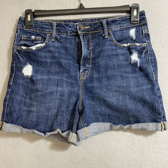 Old Navy Women's High Rise Secret Slim Pockets Cuffed Ripped Jean Shorts‎ SZ 8 - Picture 1 of 9